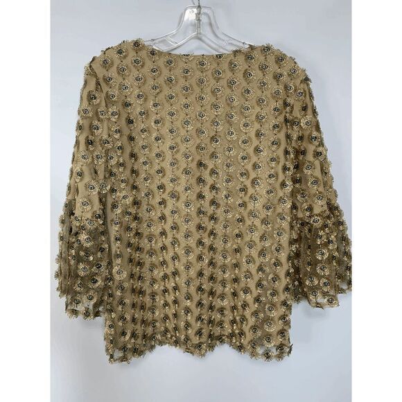 Calvin Klein Womens Blouse Embellished Circle Quarter Sleeve Brown Small - Picture 10 of 10